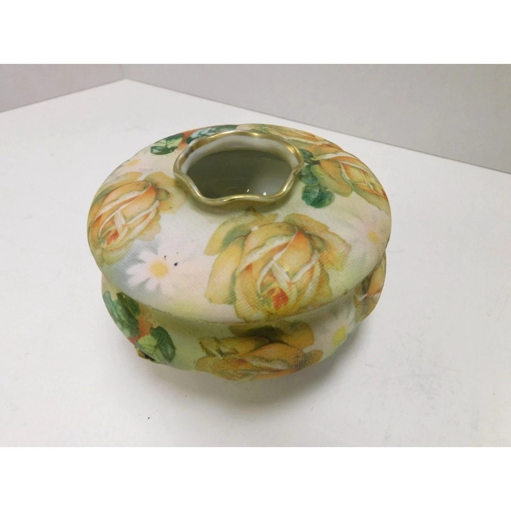 Royal Bayreuth Bavaria Yellow Rose Tapestry Hair Receiver Porcelain Jar JC79